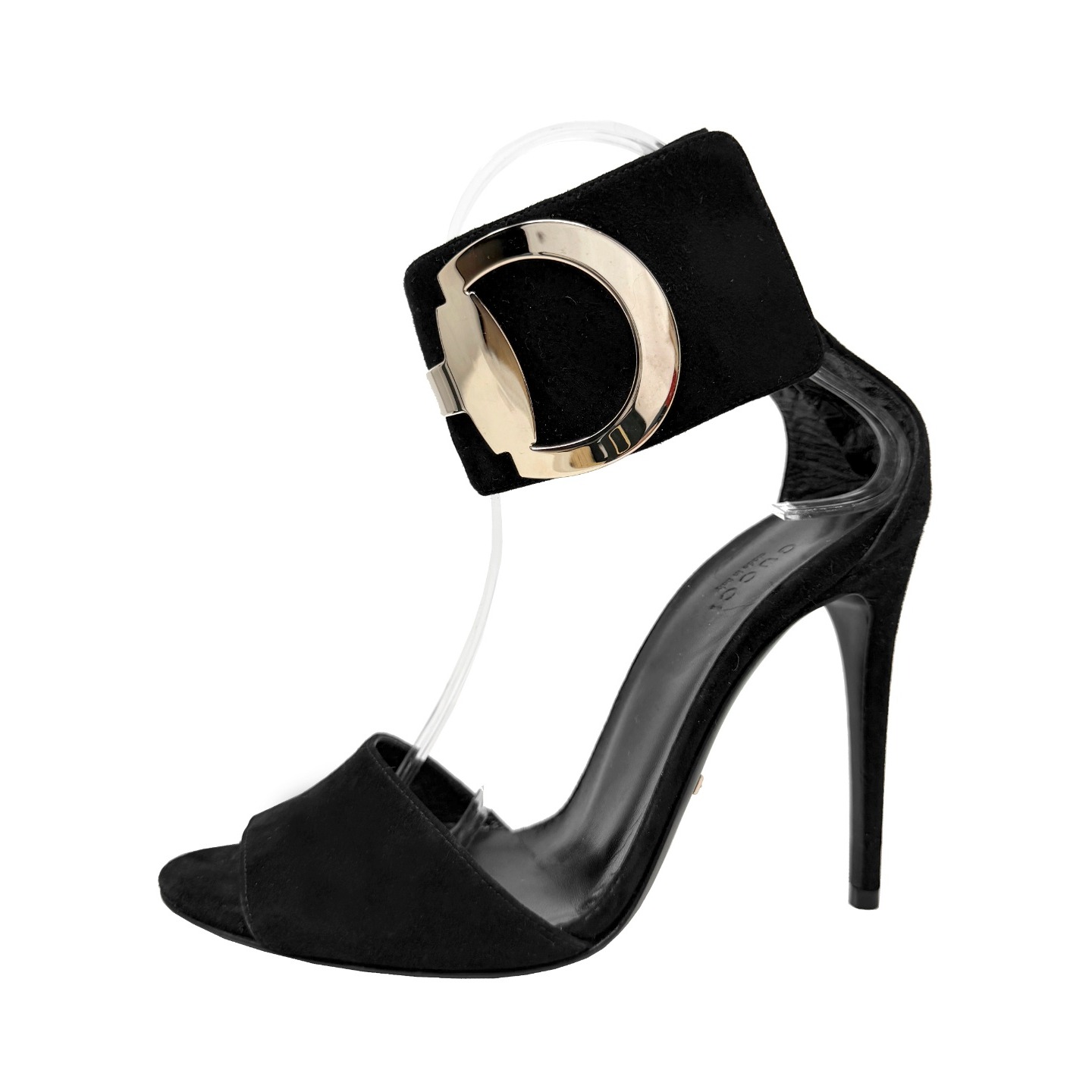 Gucci Black Suede Strappy Heels Ankle Strap Sandals 37